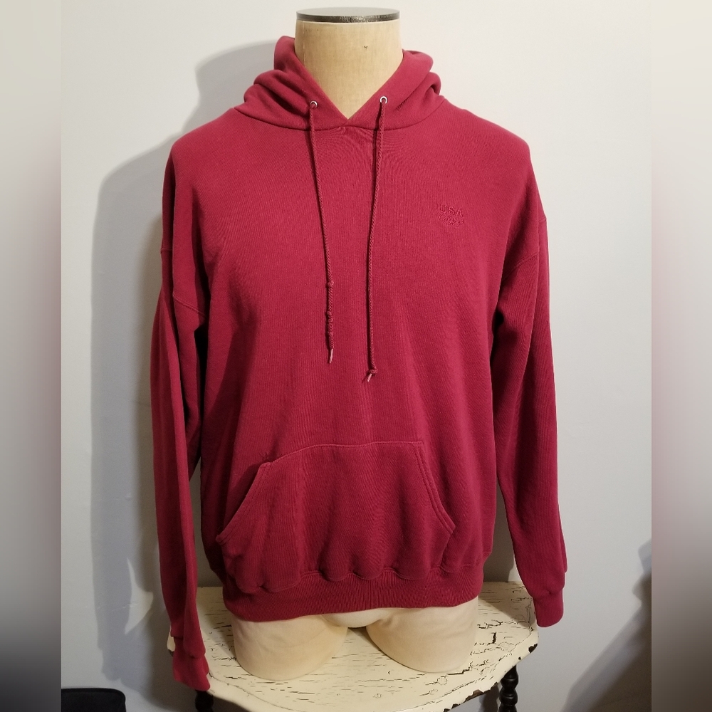 JCPENNEY OLYMPIC SWEATSHIRT VINTAGE 90S RED BURGUNDY HOODIE RINGS USA VTG SPORTS